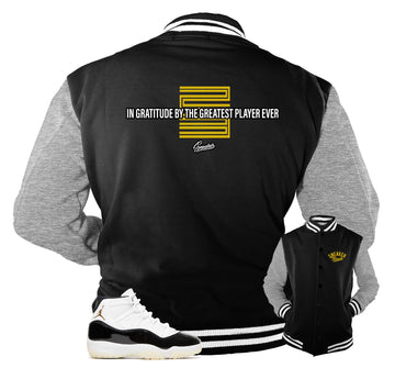 Retro 11 Gratitude Varsity Jacket - Greatest Player - Black