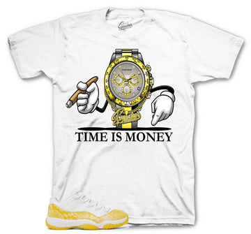 Retro 11 Yellow Snakeskin Shirt - Time Is Money - White