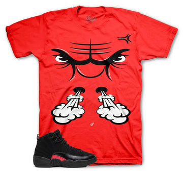 Retro 12 Bloodline Shirt - Raging Face - Red