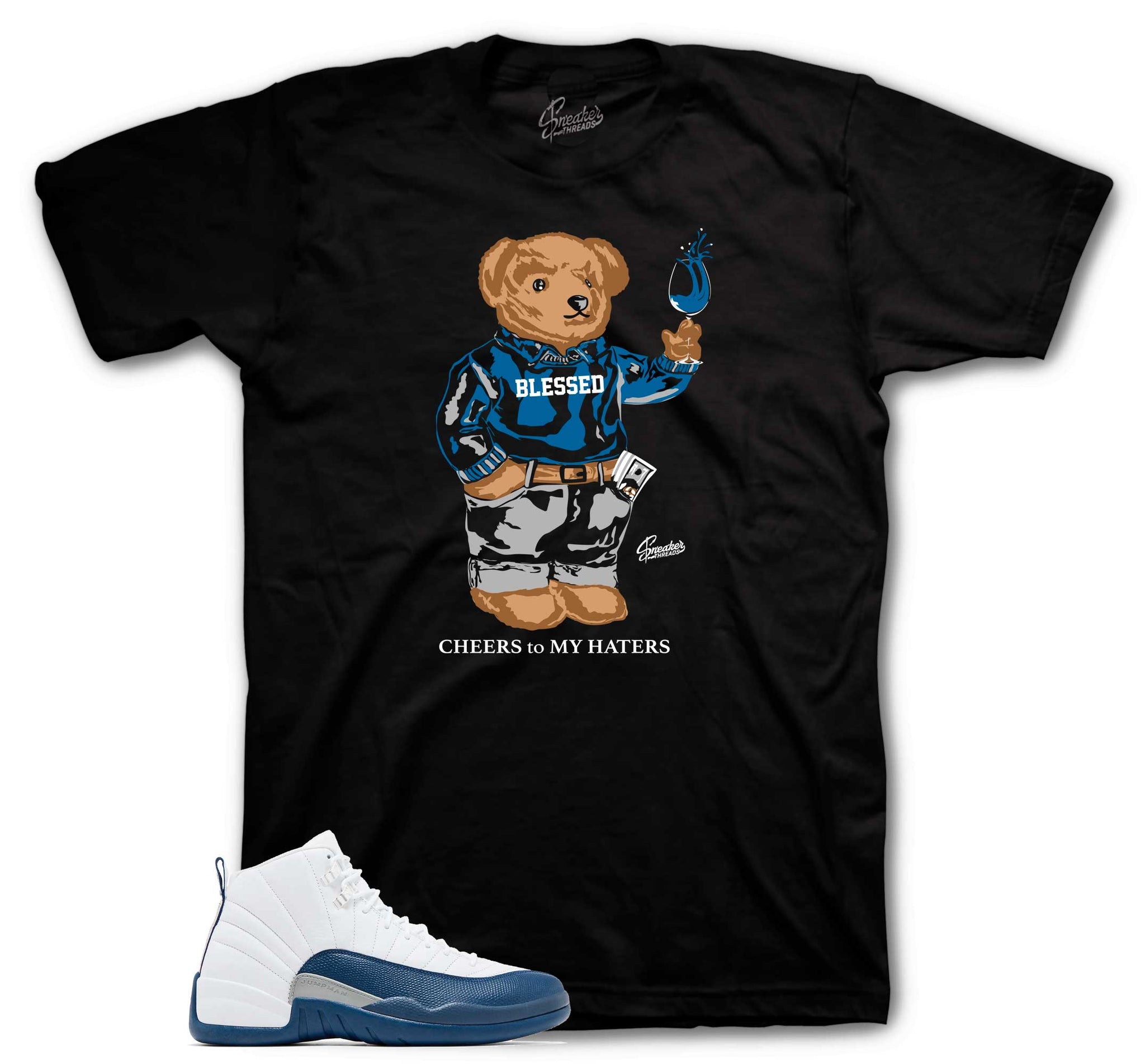 Retro 12 French Blue Shirt - Cheers Bear - Black