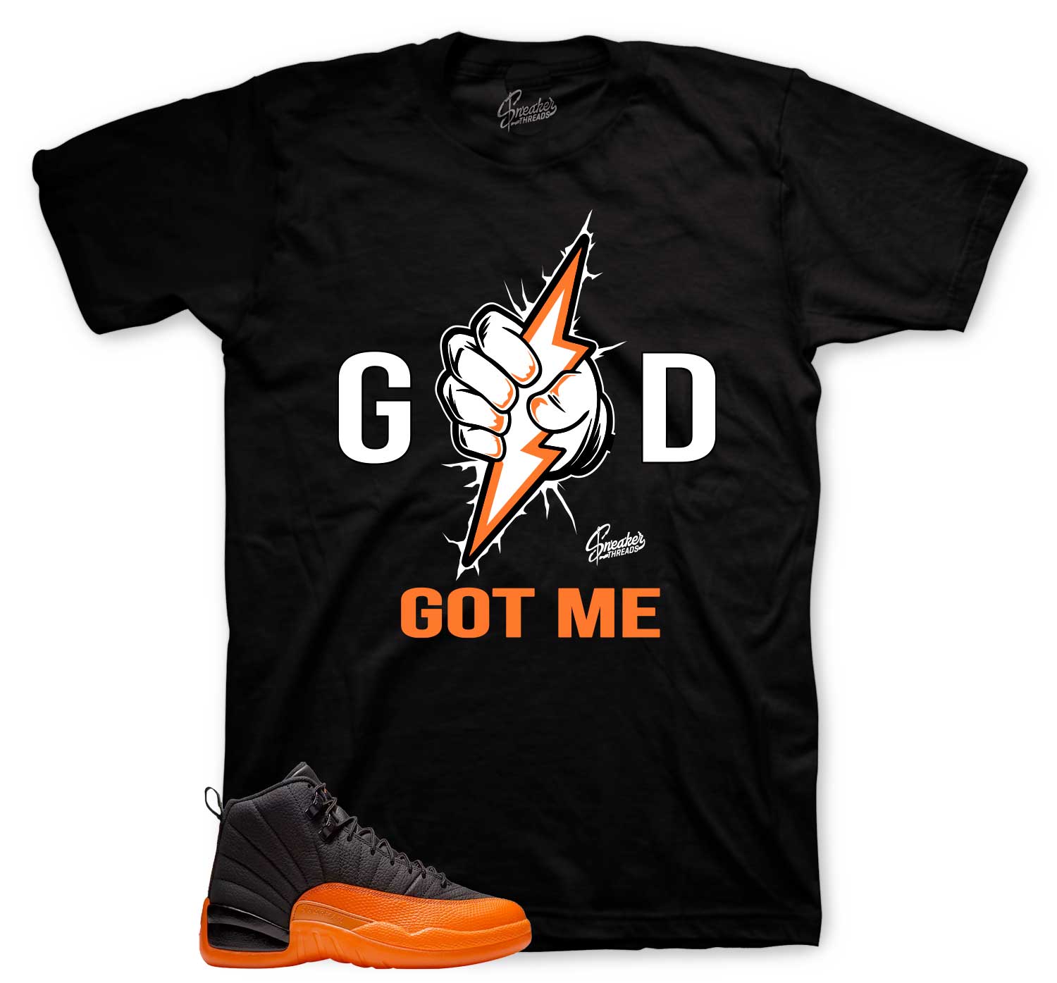 Retro 12 Brilliant Orange Shirt - God Got Me - Black