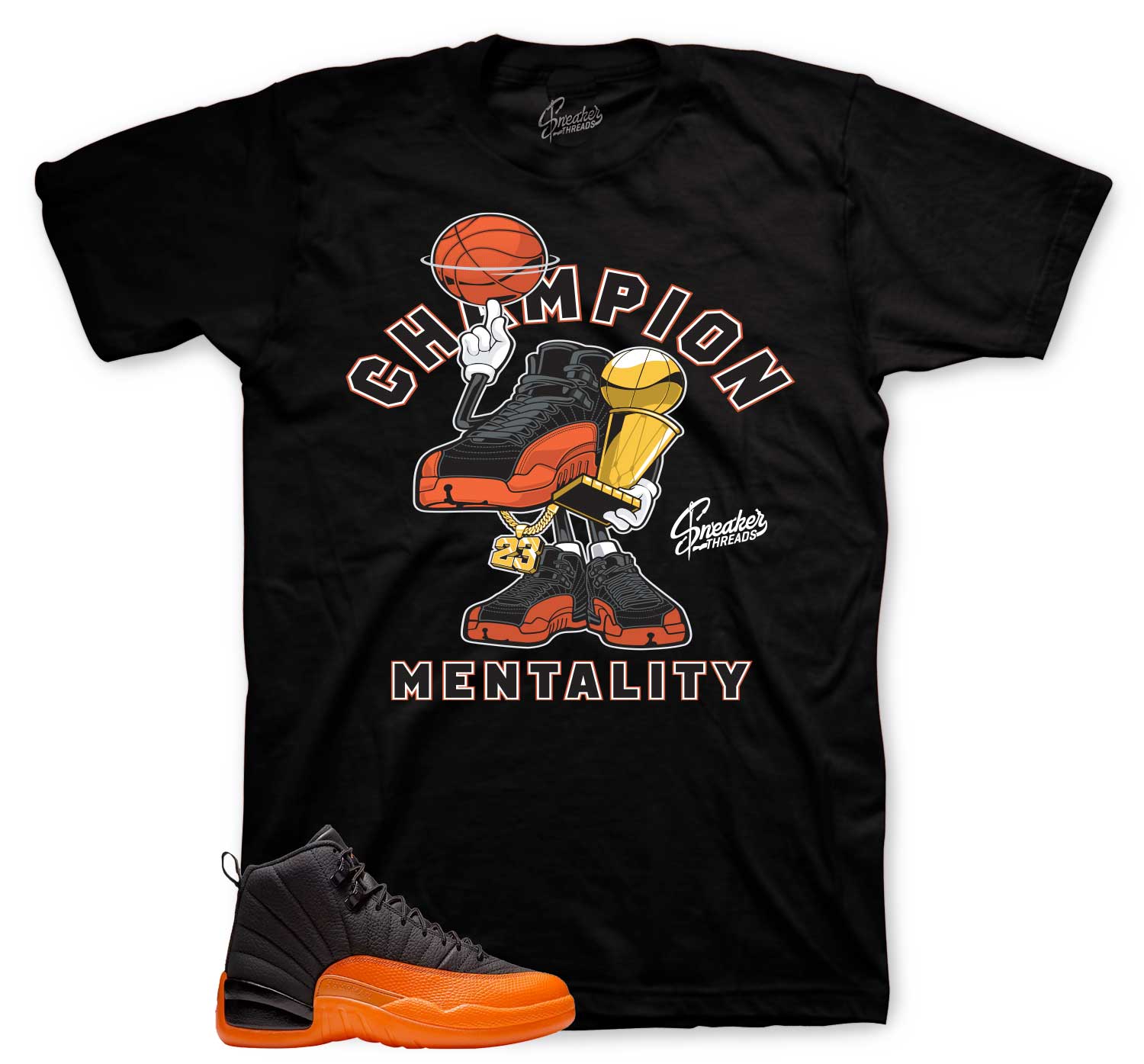 Retro 12 Brilliant Orange Shirt - Champ Mentality - Black