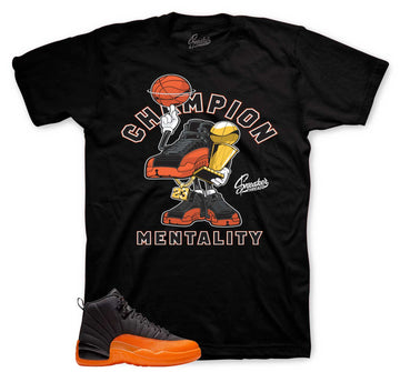 Retro 12 Brilliant Orange Shirt - Champ Mentality - Black