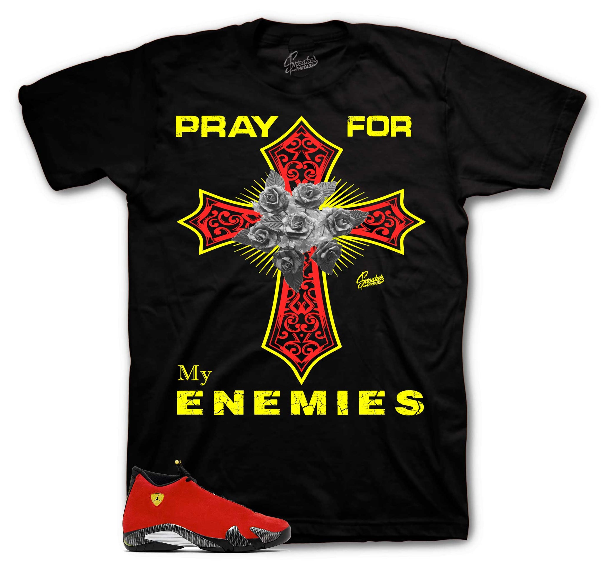 Retro 14 Challenge Red Shirt - Pray Haters - Black