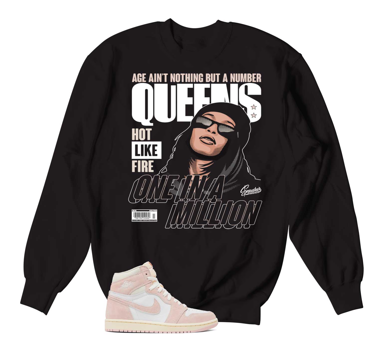 Retro 1 Washed Pink Sweater - Queens - Black