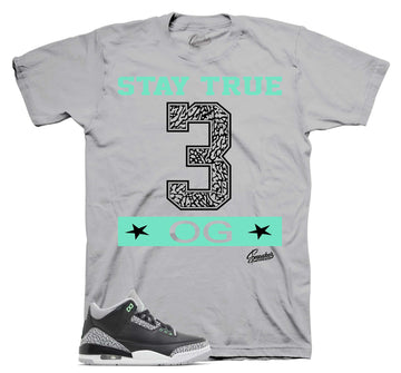 Retro 3 Green Glow Shirt - Stay True - Grey