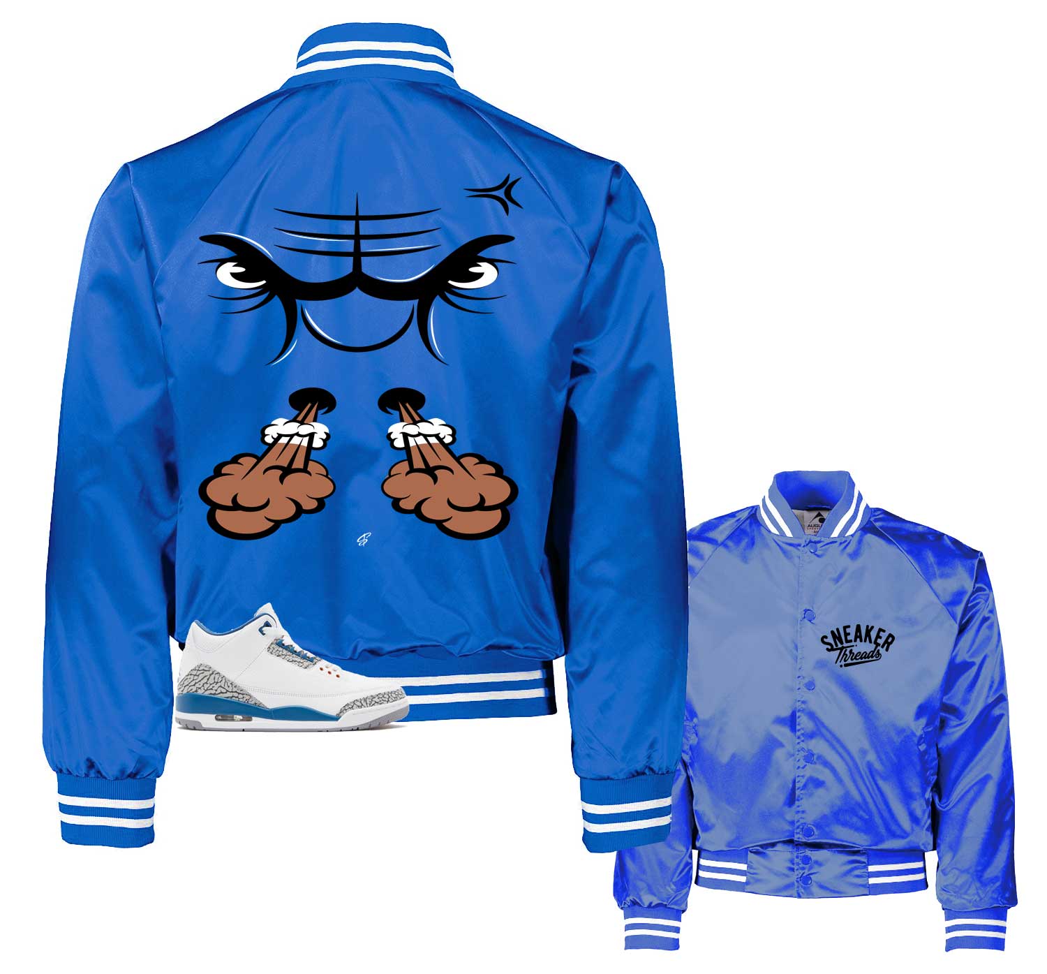 Retro 3 Wizards Satin Jacket - Raging Face - True Blue