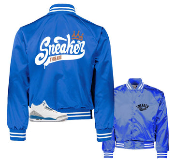 Retro 3 Wizards Satin Jacket - ST Crown - True Blue