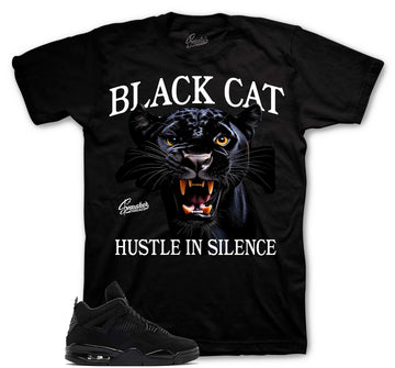 Retro 4 Black Cat Shirt - Hustle In Silence - Black