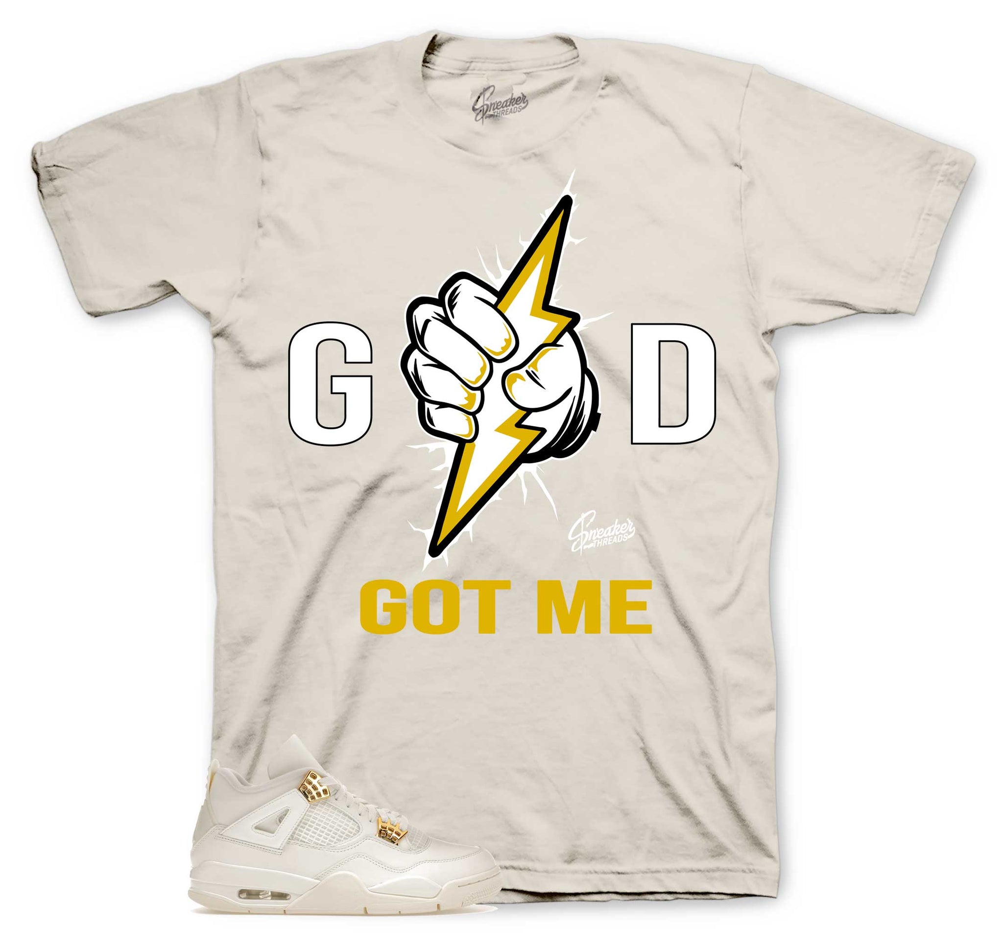 Retro 4 Metallic Gold Shirt - God Got Me - Natural