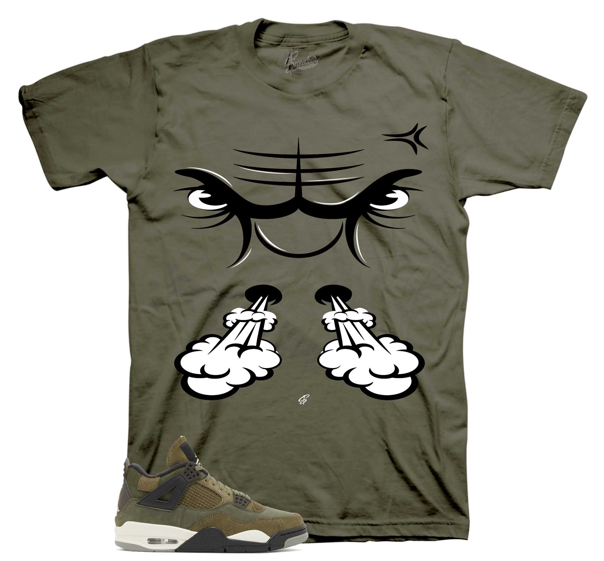 Retro 4 Craft Olive Shirt -  Raging Face - Military Green