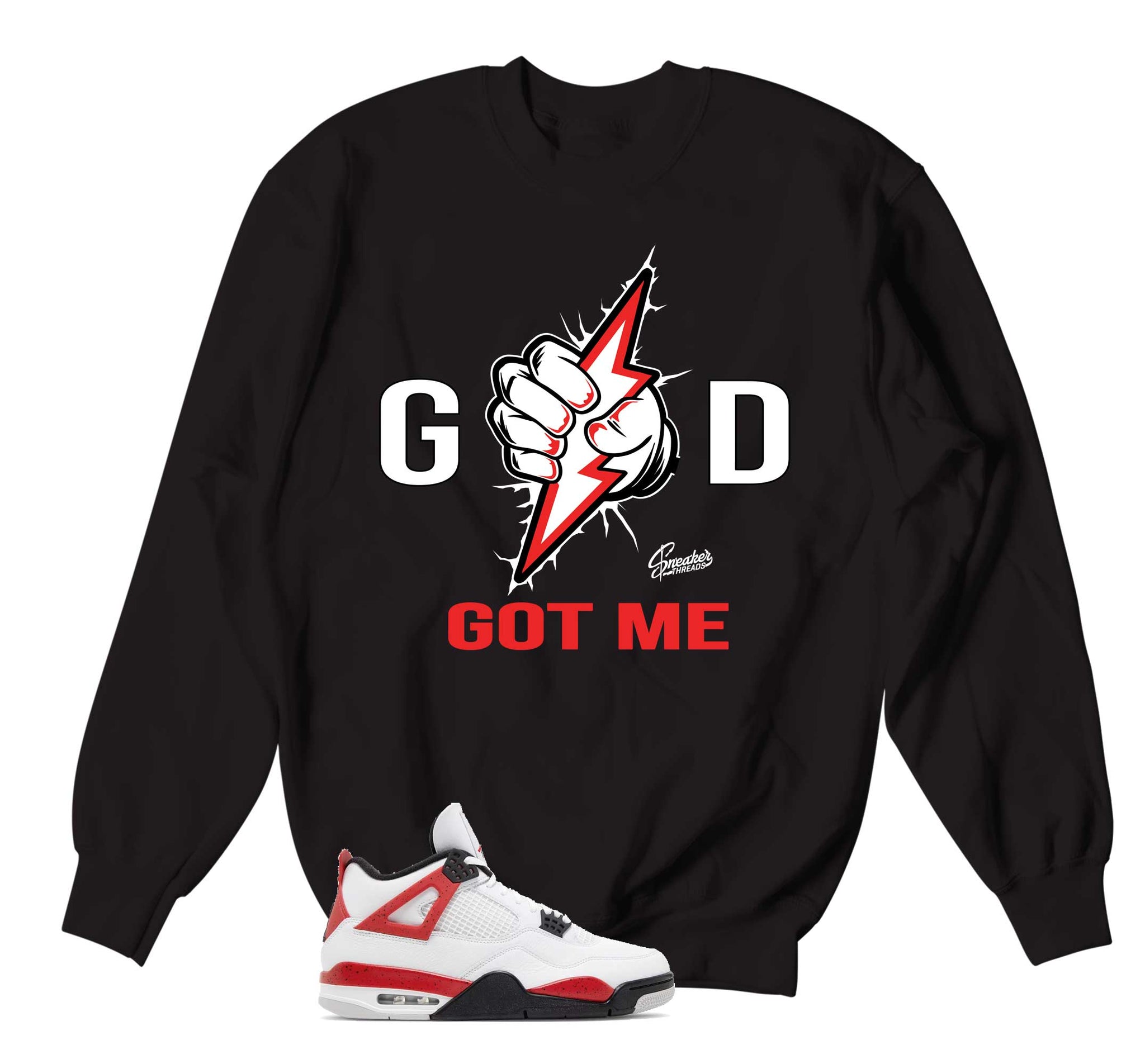 Retro 4 Red Cement Sweater - God Got Me - Black