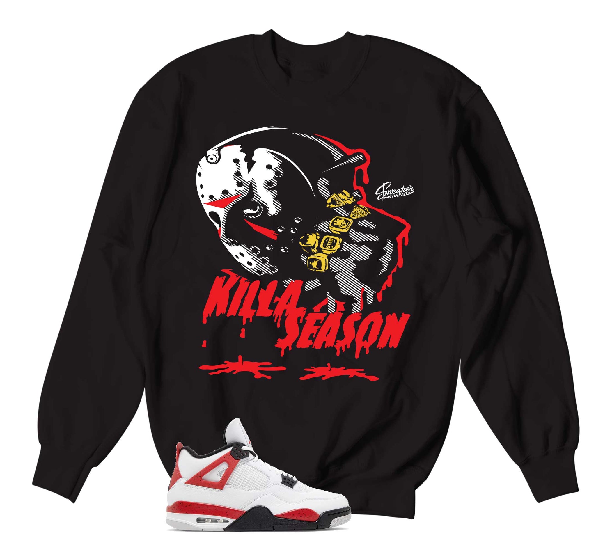 Retro 4 Red Cement Sweater - Killa Season - Black