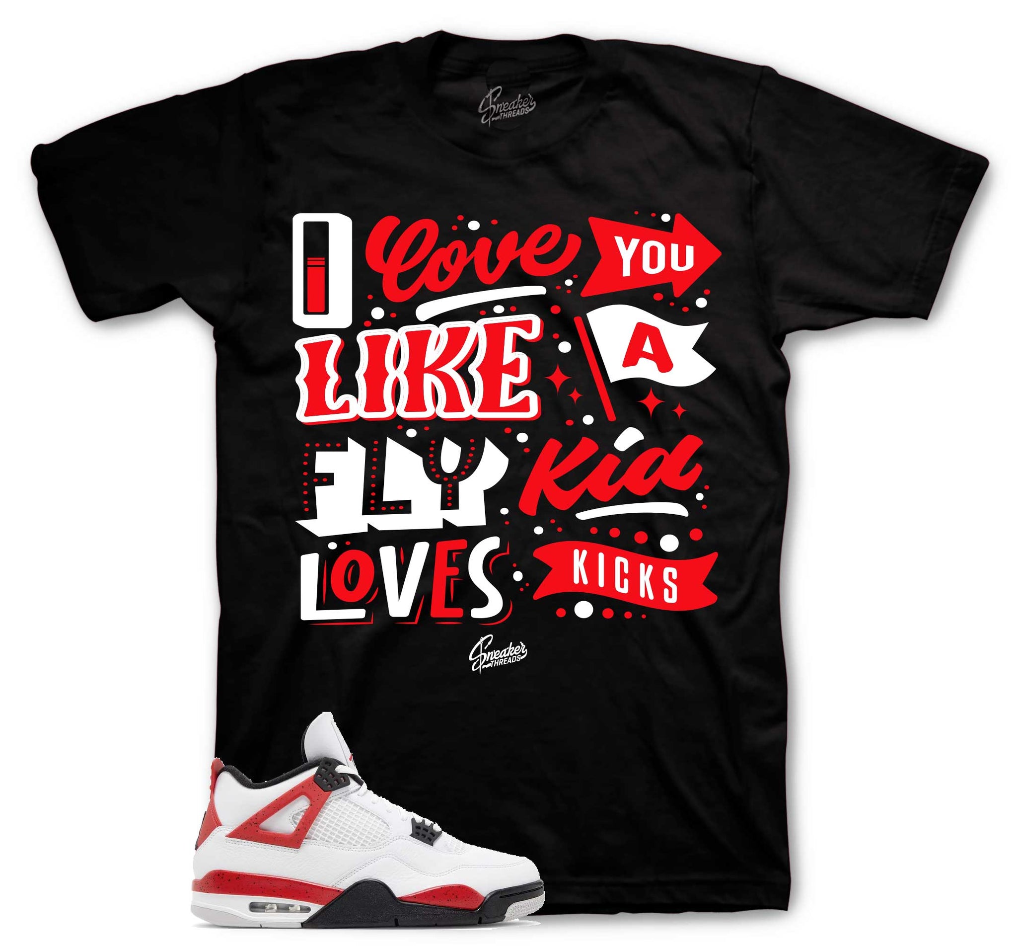 Retro 4 Red Cement Shirt - Love Kicks - Black