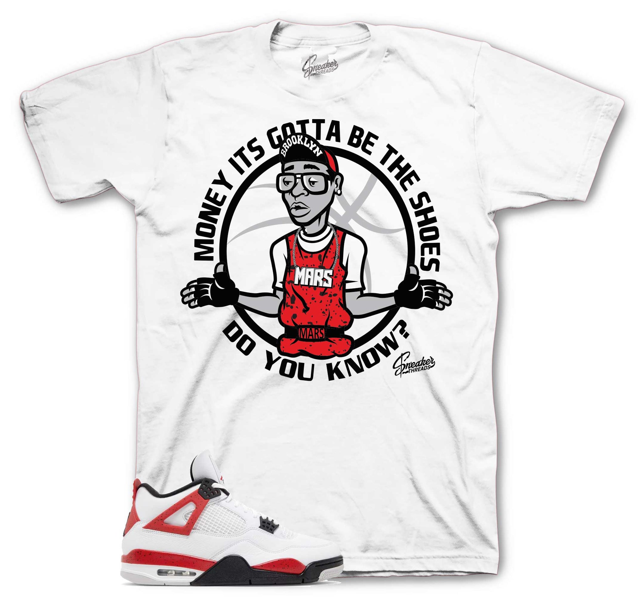 Retro 4 Red Cement Shirt - Gotta Be The Shoes - White