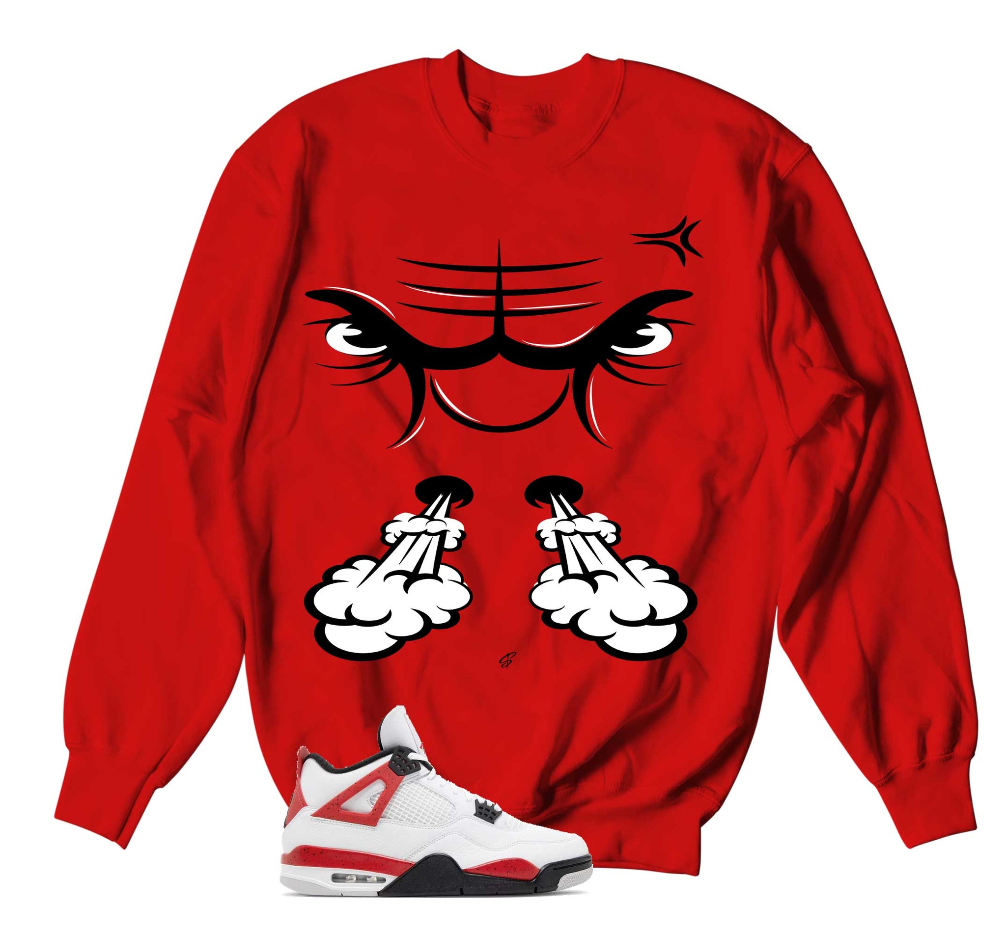 Retro 4 Red Cement Sweater - Raging Face - Red