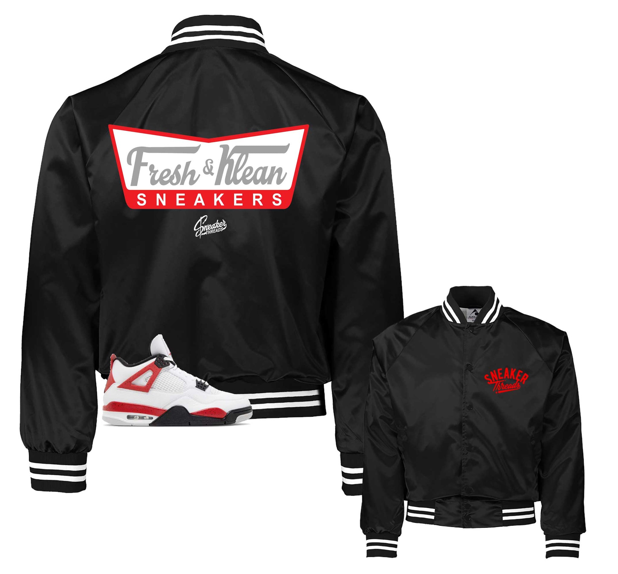 Retro 4 Red Cement Varsity Jacket - Fresh & Krispy - Black