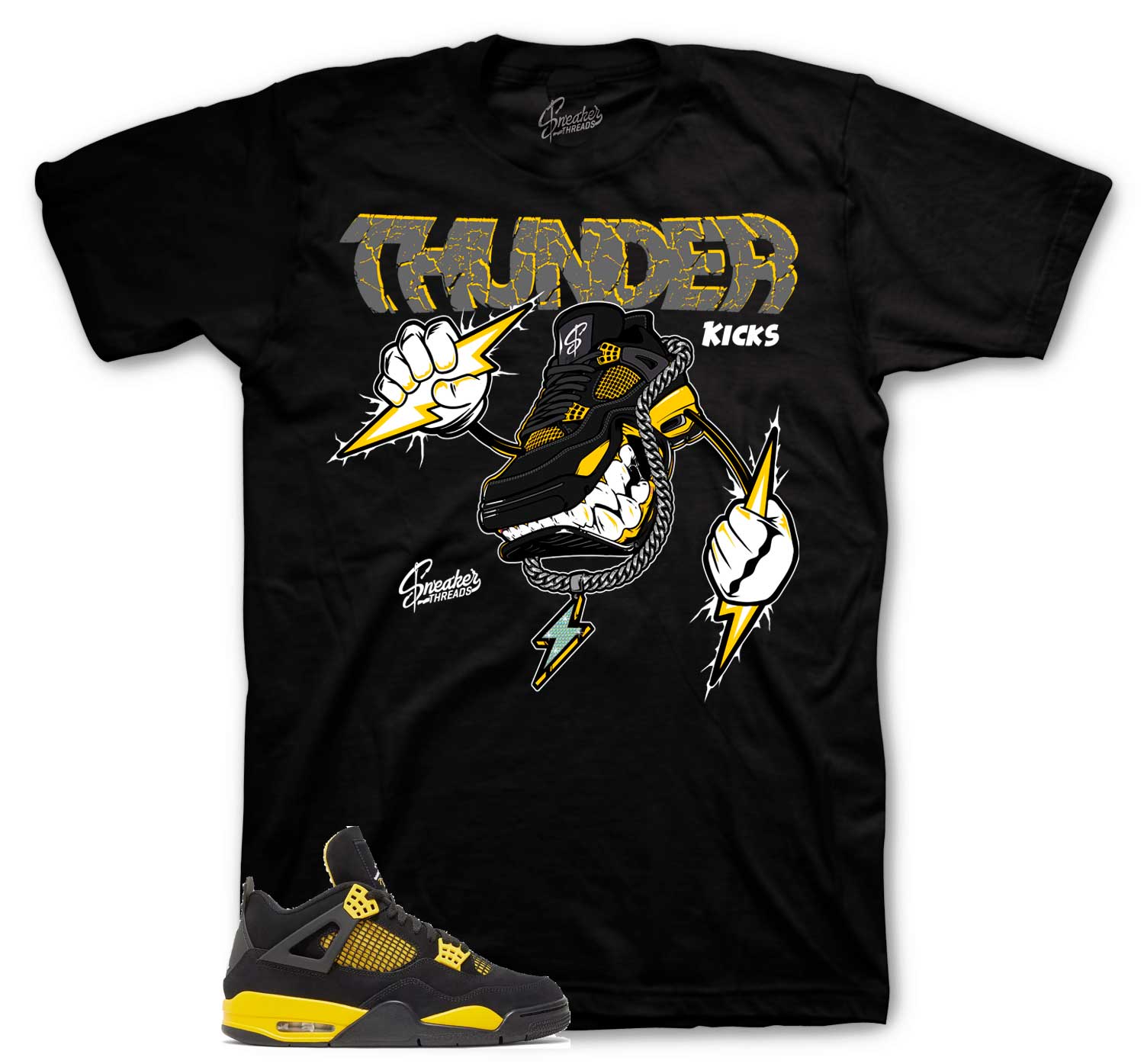 Retro 4 Yellow Thunder Shirt - Thunder Kicks - Black