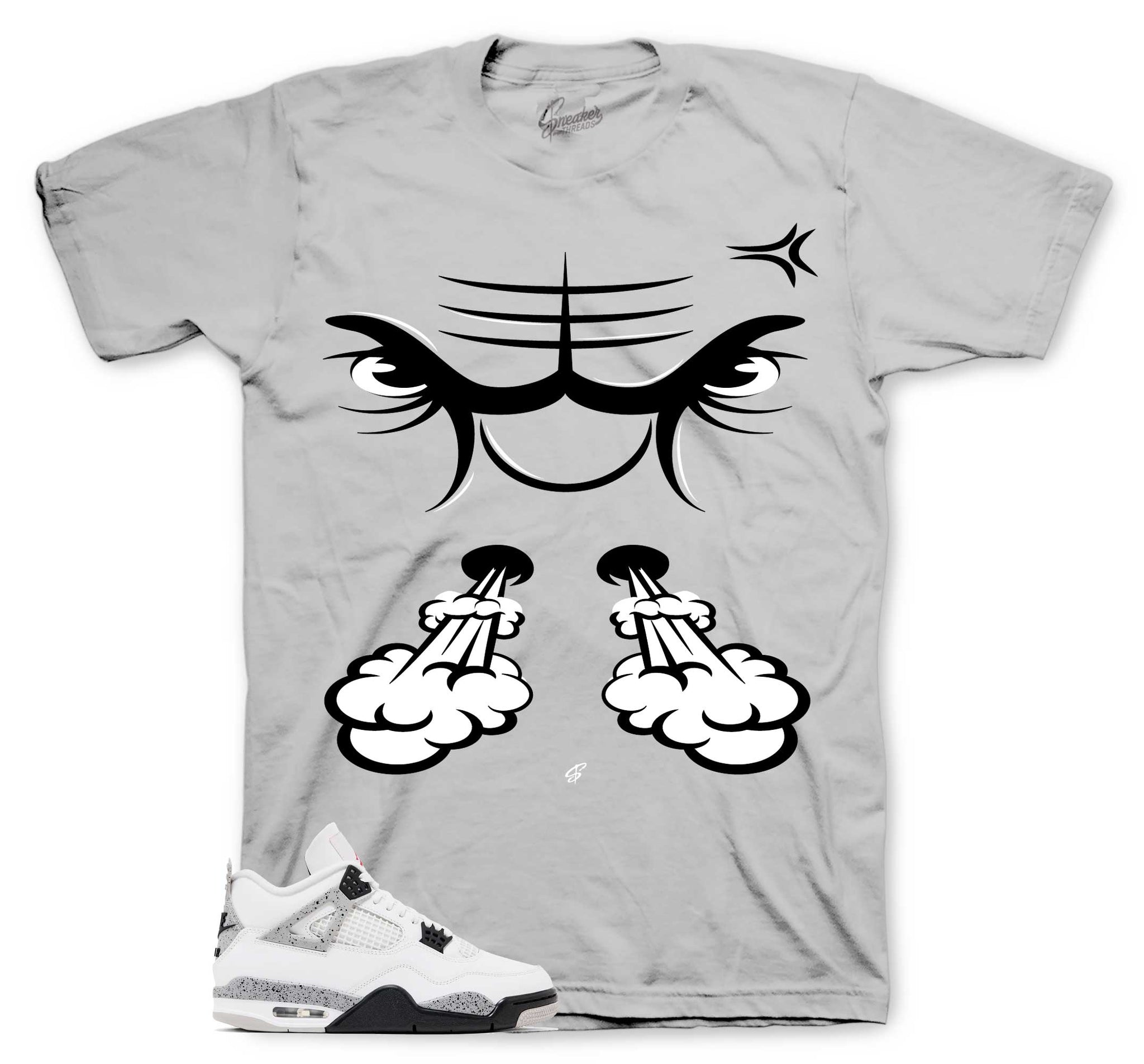 Retro 4 White Cement Shirt - Raging Face - Grey