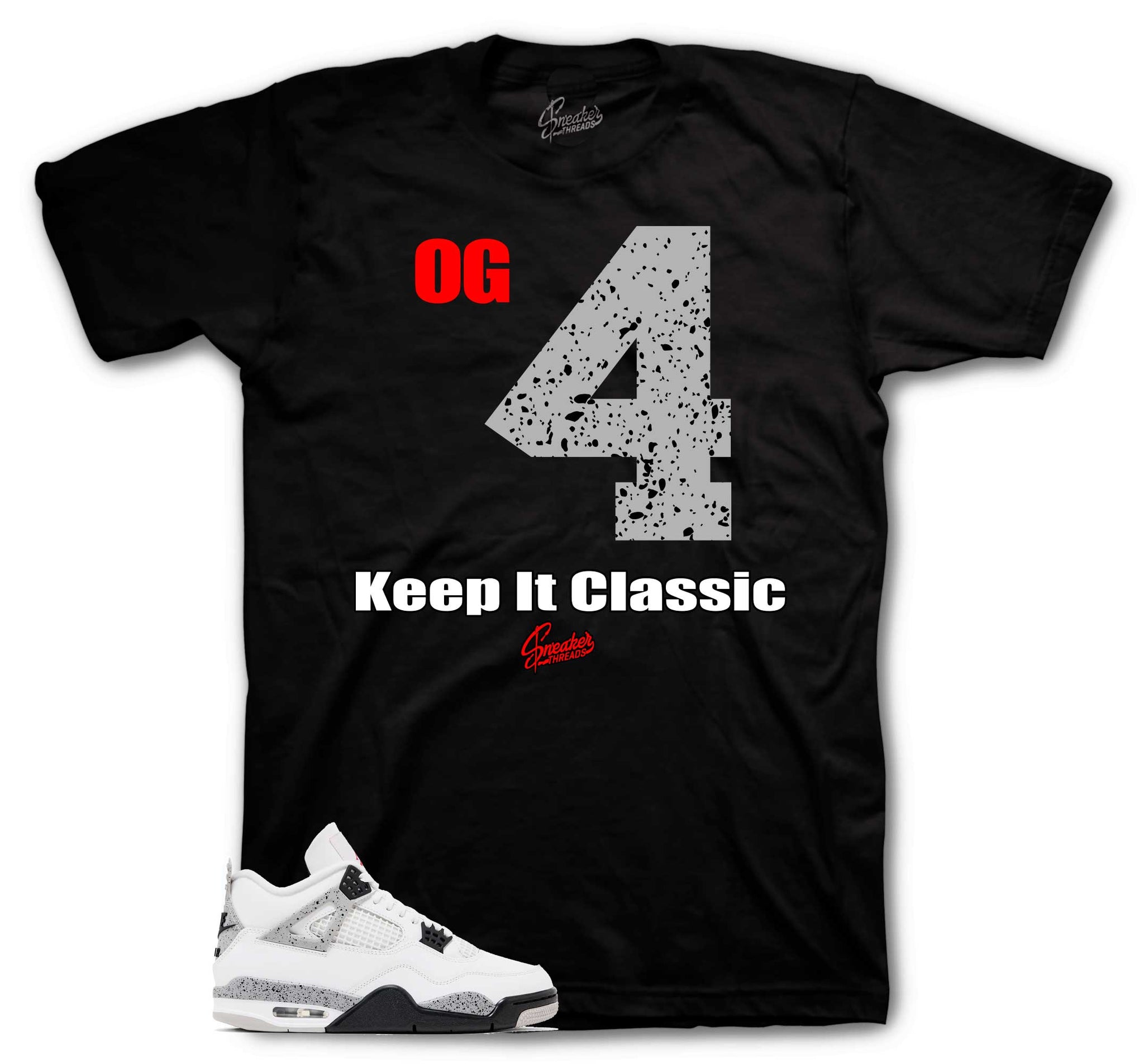 Retro 4 White Cement Shirt - Keep It Classic - Black