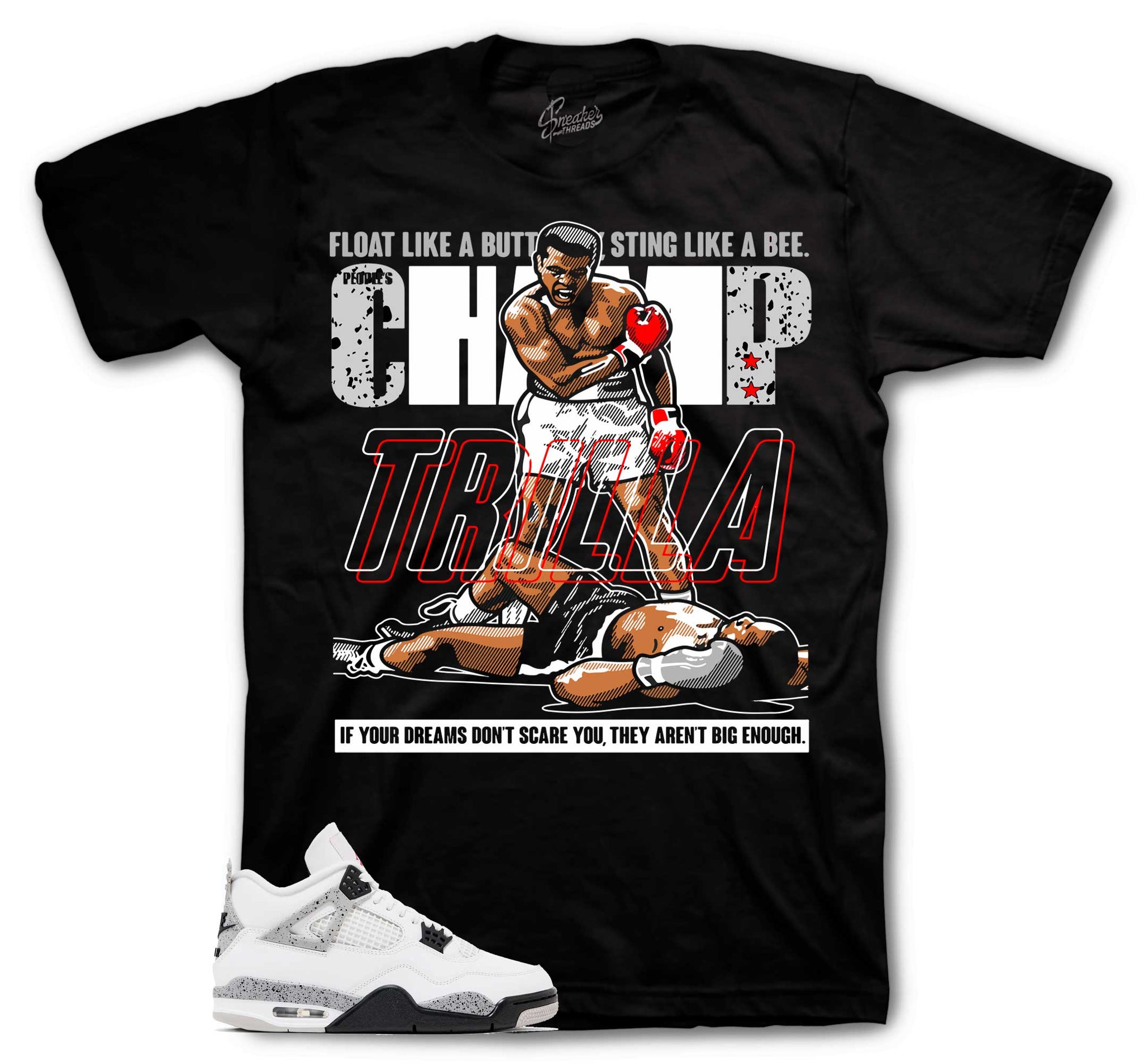 Retro 4 White Cement Shirt - Trilla - Black
