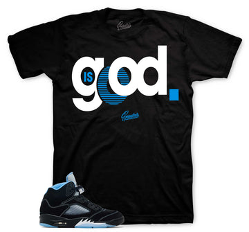 Retro 5 Black University Blue Shirt - God Is Good - Black