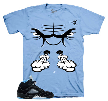 Retro 5 Black University Blue Shirt - Raging Face - University Blue