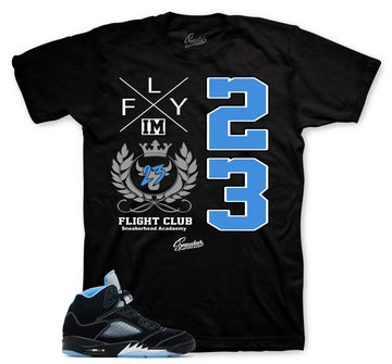 Retro 5 Black University Blue Shirt - Flight Crest - Black