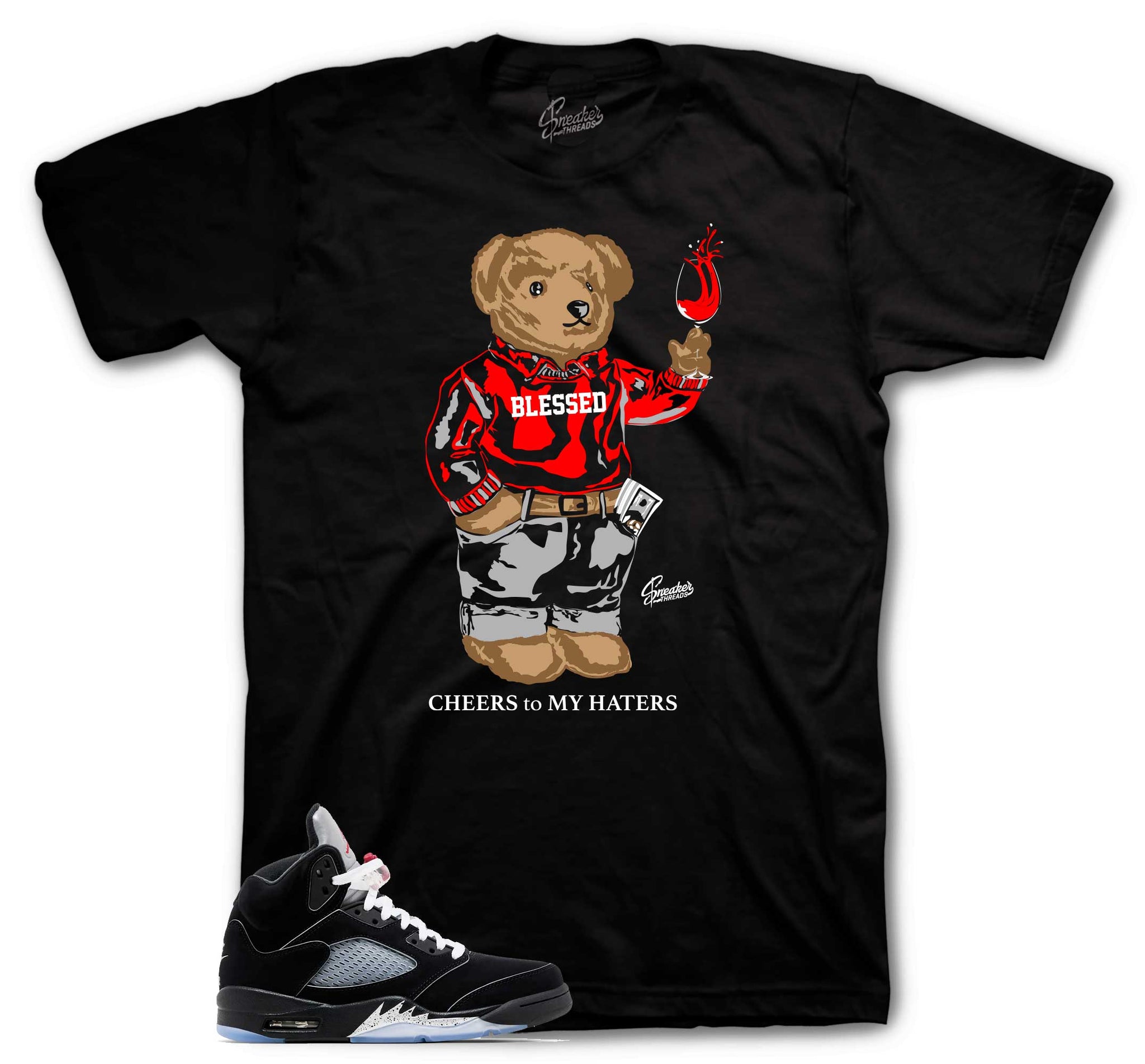 Retro 5 Black Metallic Shirt - Cheers Bear - Black