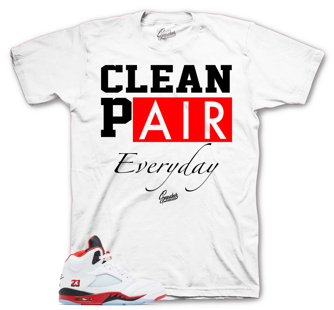 Retro 5 Fire Red Shirt - Clean Pair