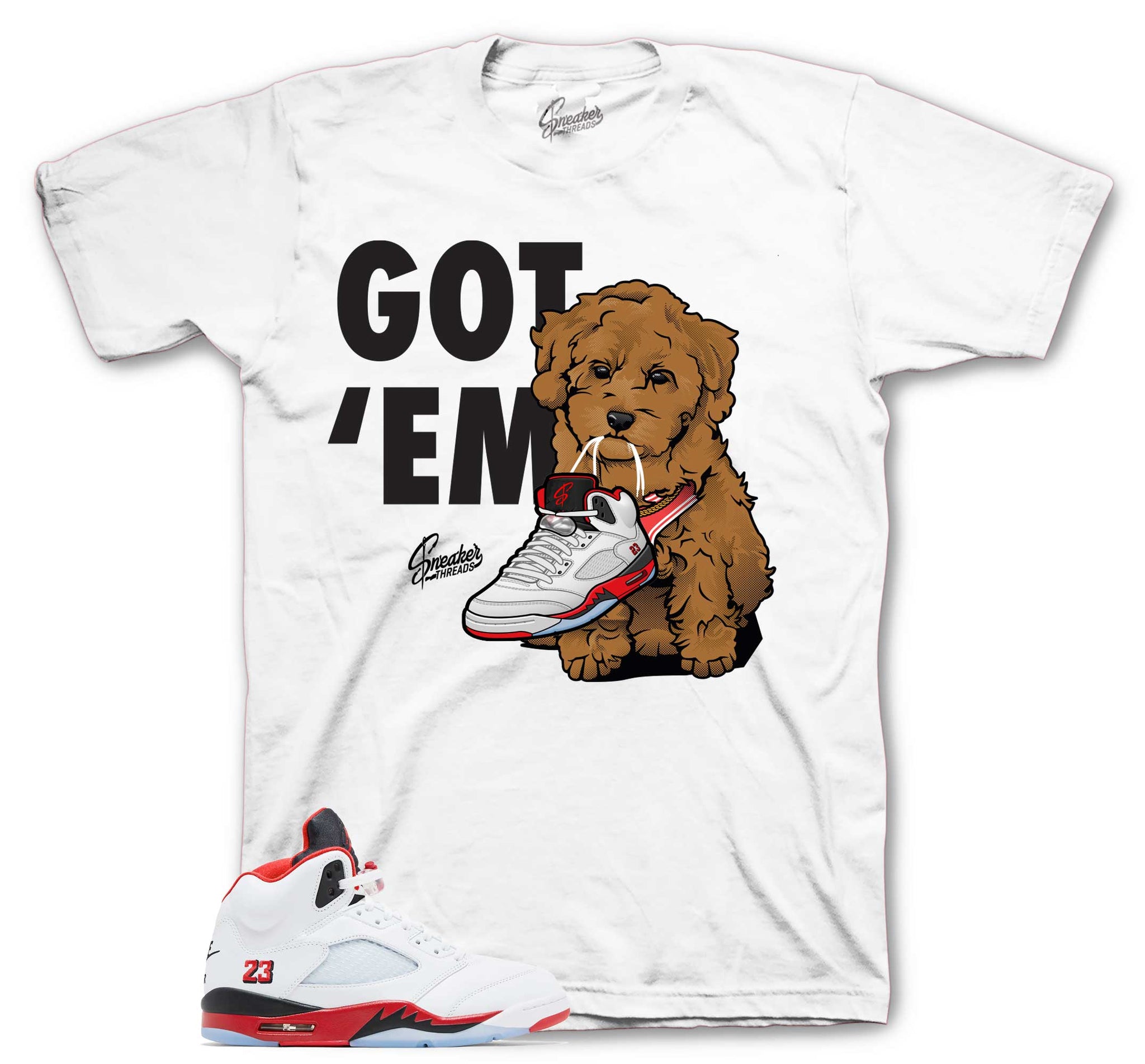 Retro 5 Fire Red Shirt - Got Em - White