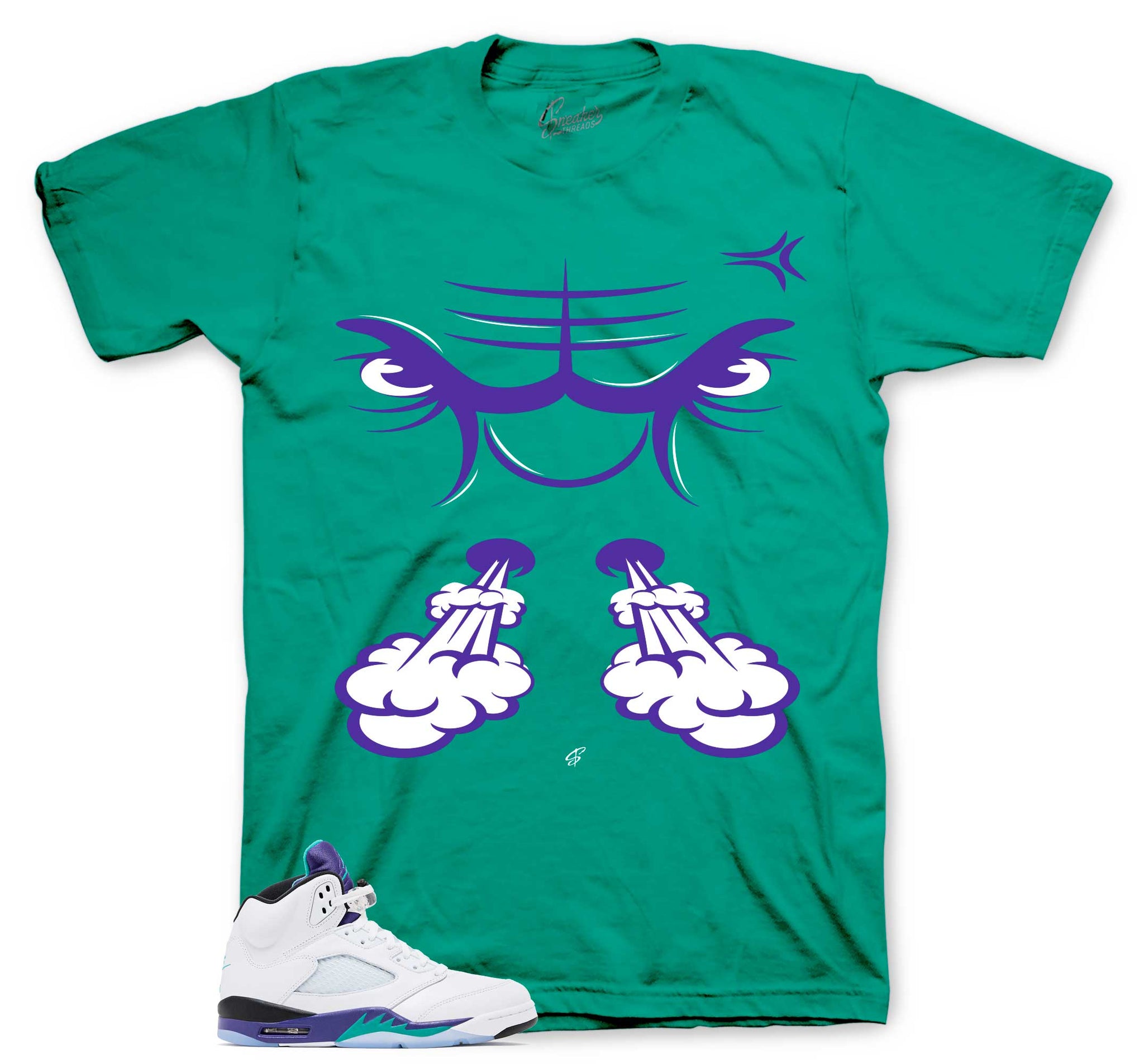 Retro 5 Grapes Shirt - Raging Face - Teal