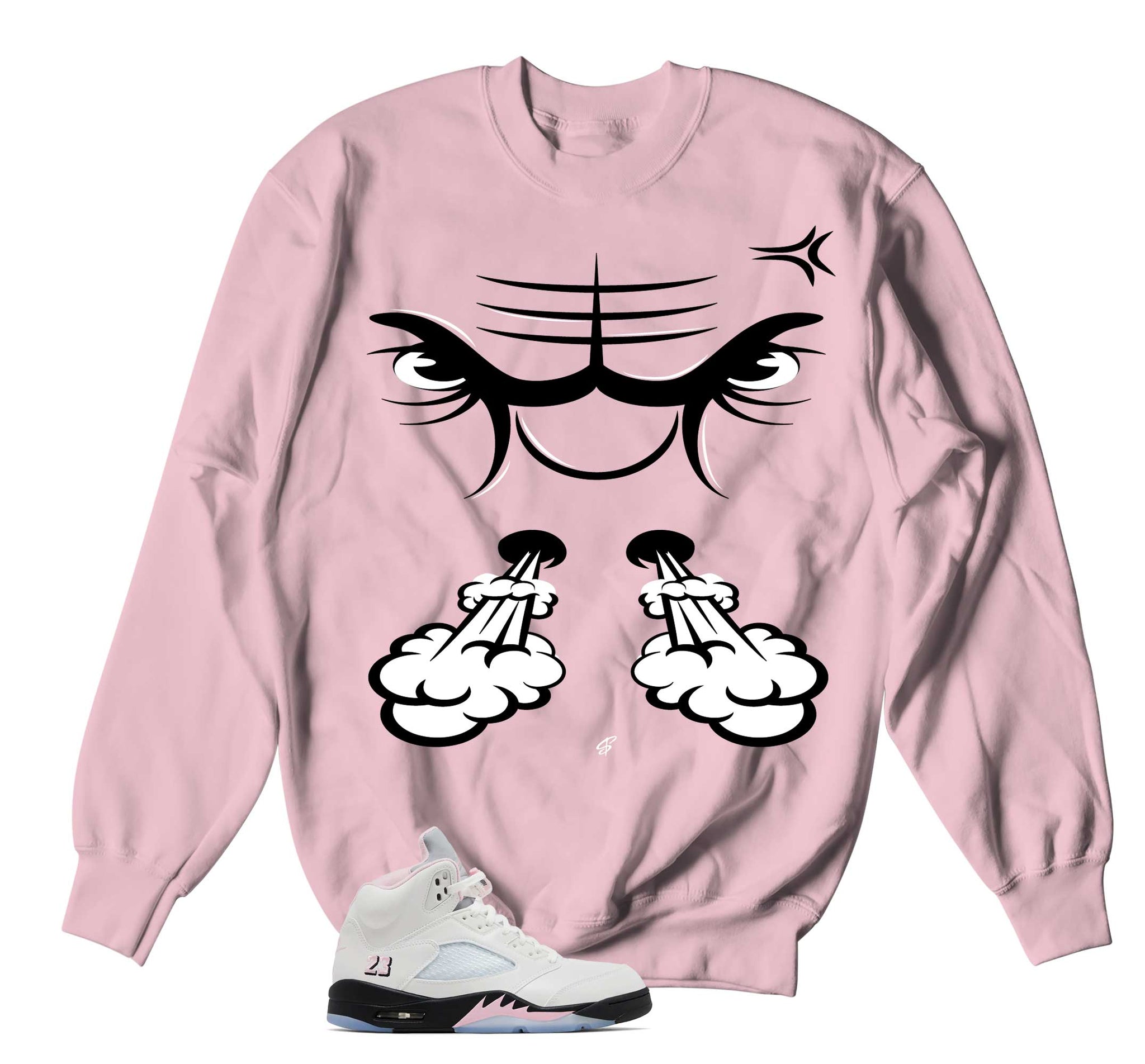 Retro 5 Soft Pink Sweater - Raging Face - Soft pink