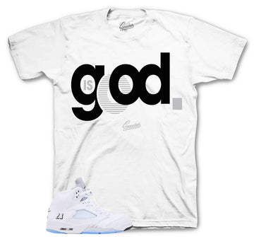 Retro 5 White Metallic Shirt - God Is Good - White