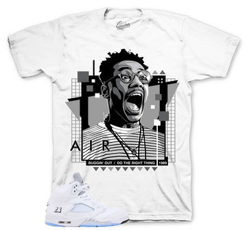 Retro 5 White Metallic Shirt - Buggin Out - White