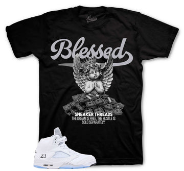 Retro 5 White Metallic Shirt - Blessed Angel - Black