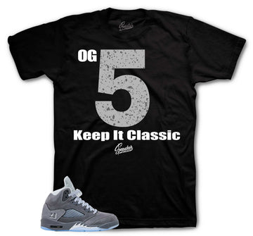 Retro 5 Wolf Grey Shirt - Keep It Classic - Black