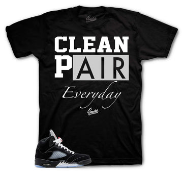 Retro 5 Black Metallic Shirt - Clean Pair - Black