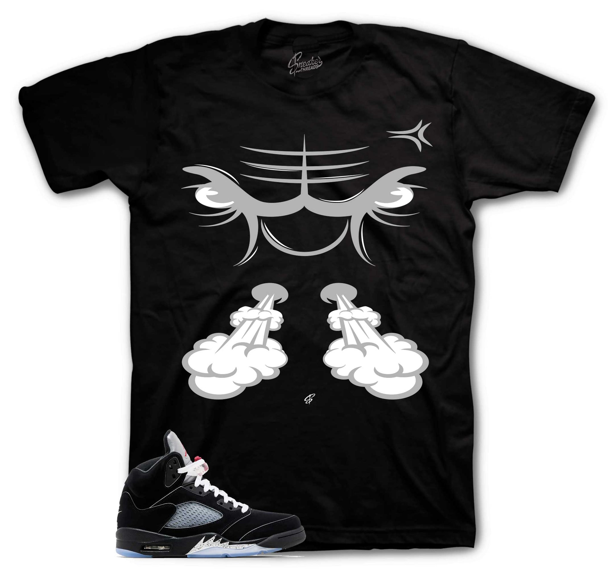 Retro 5 Black Metallic Shirt - Raging Face - Black