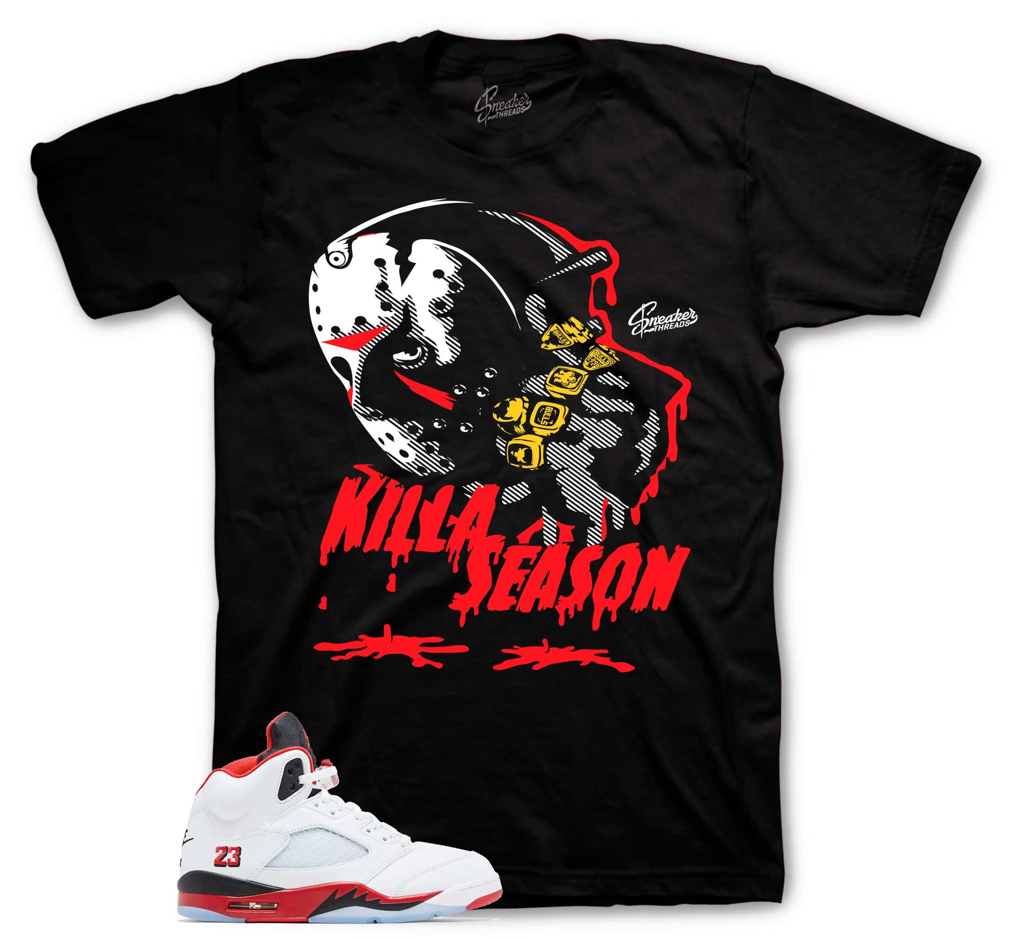 Retro 5 Fire Red Shirt - Killa Season - Black