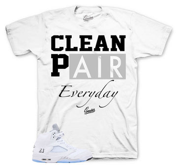 Retro 5 White Metallic Shirt -Clean Pair - White