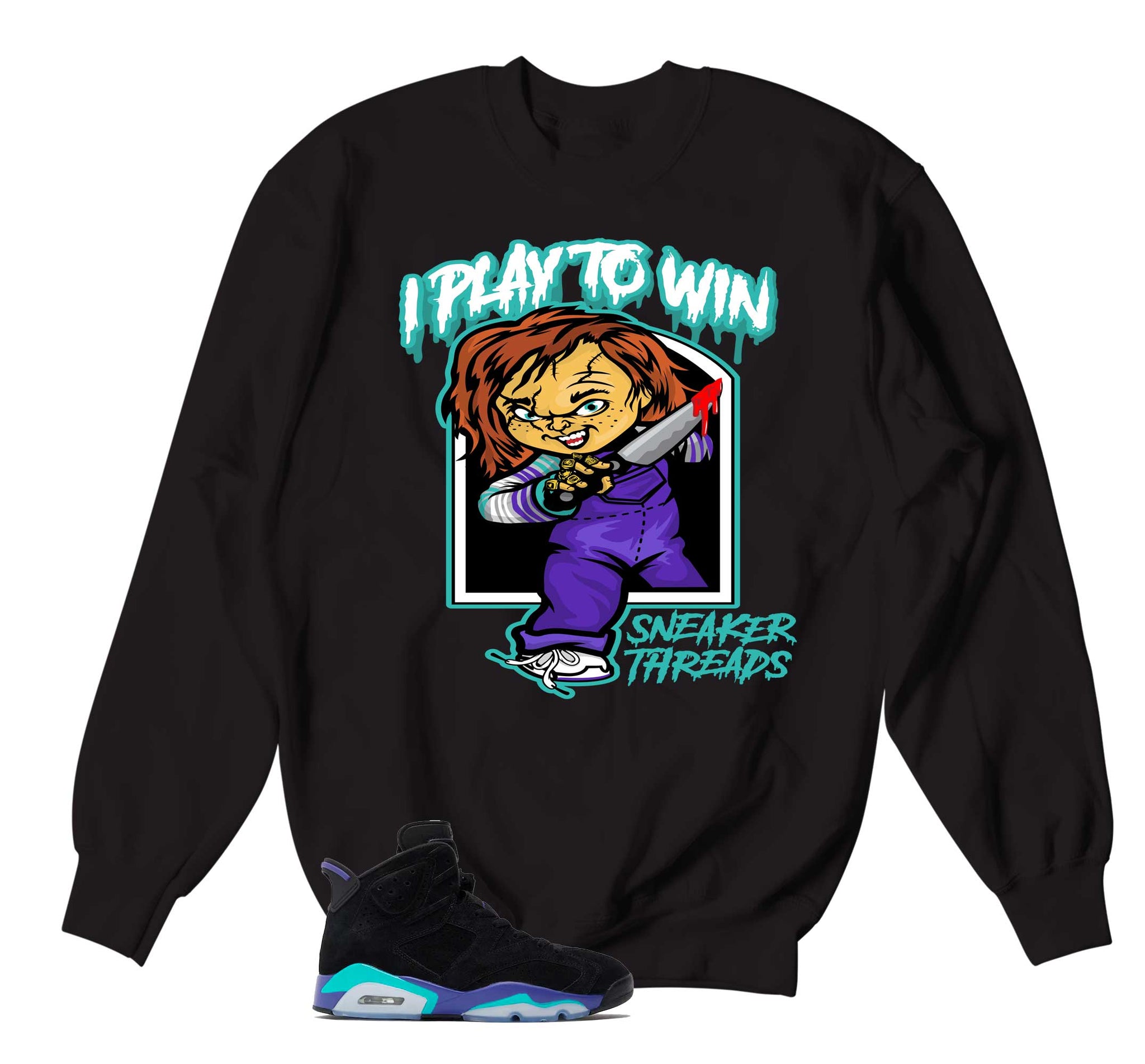 Retro 6 Aqua Sweater - Play To Win -Black