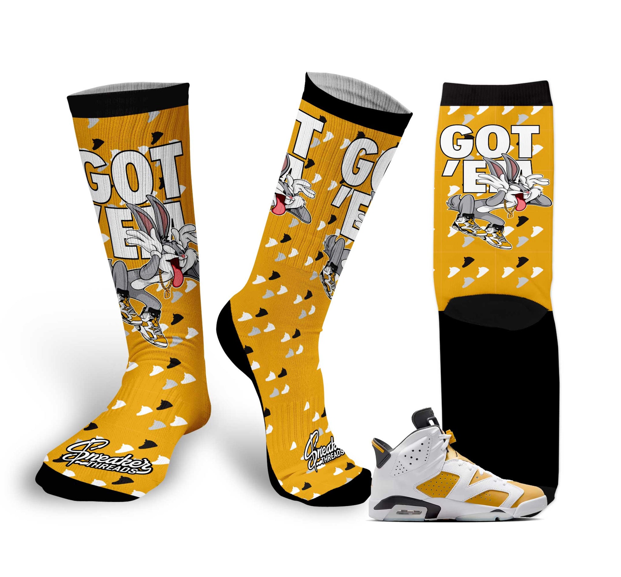 Retro 6 Yellow Ochre Socks - Copped Em - Ochre