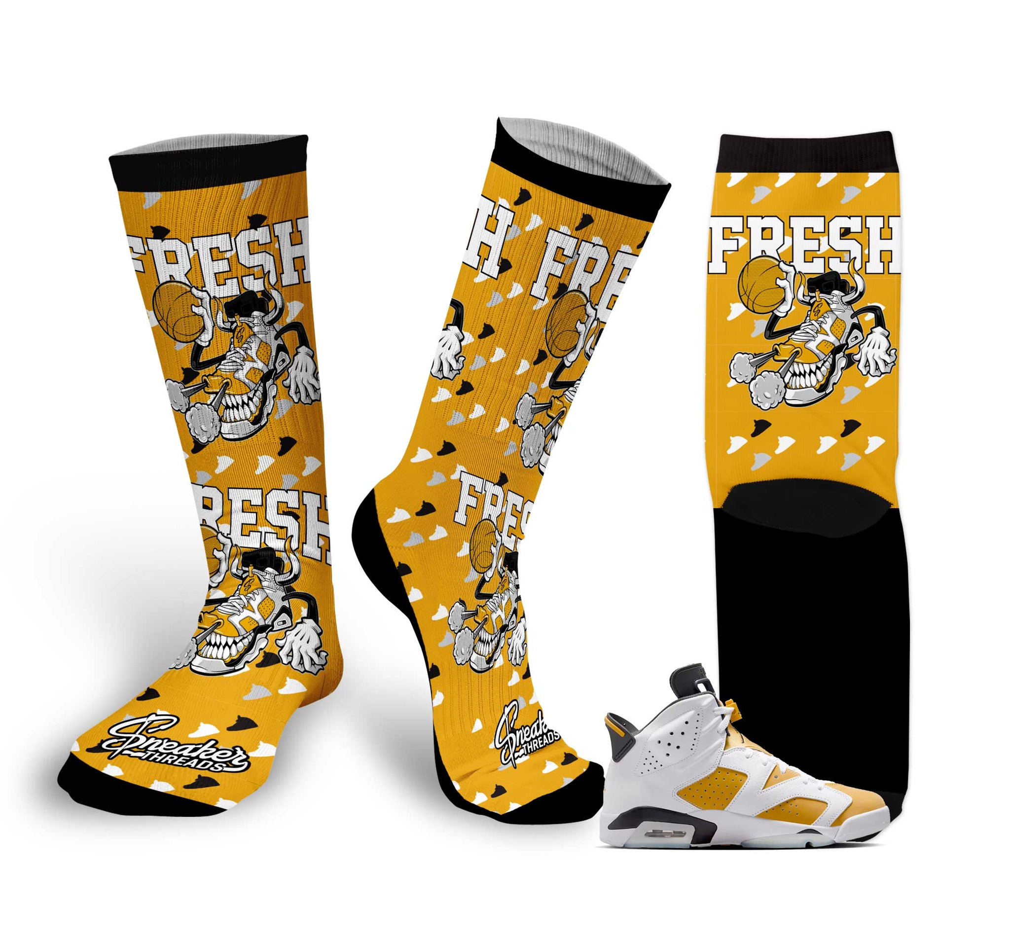 Retro 6 Yellow Ochre Socks - Fly Kicks - Ochre
