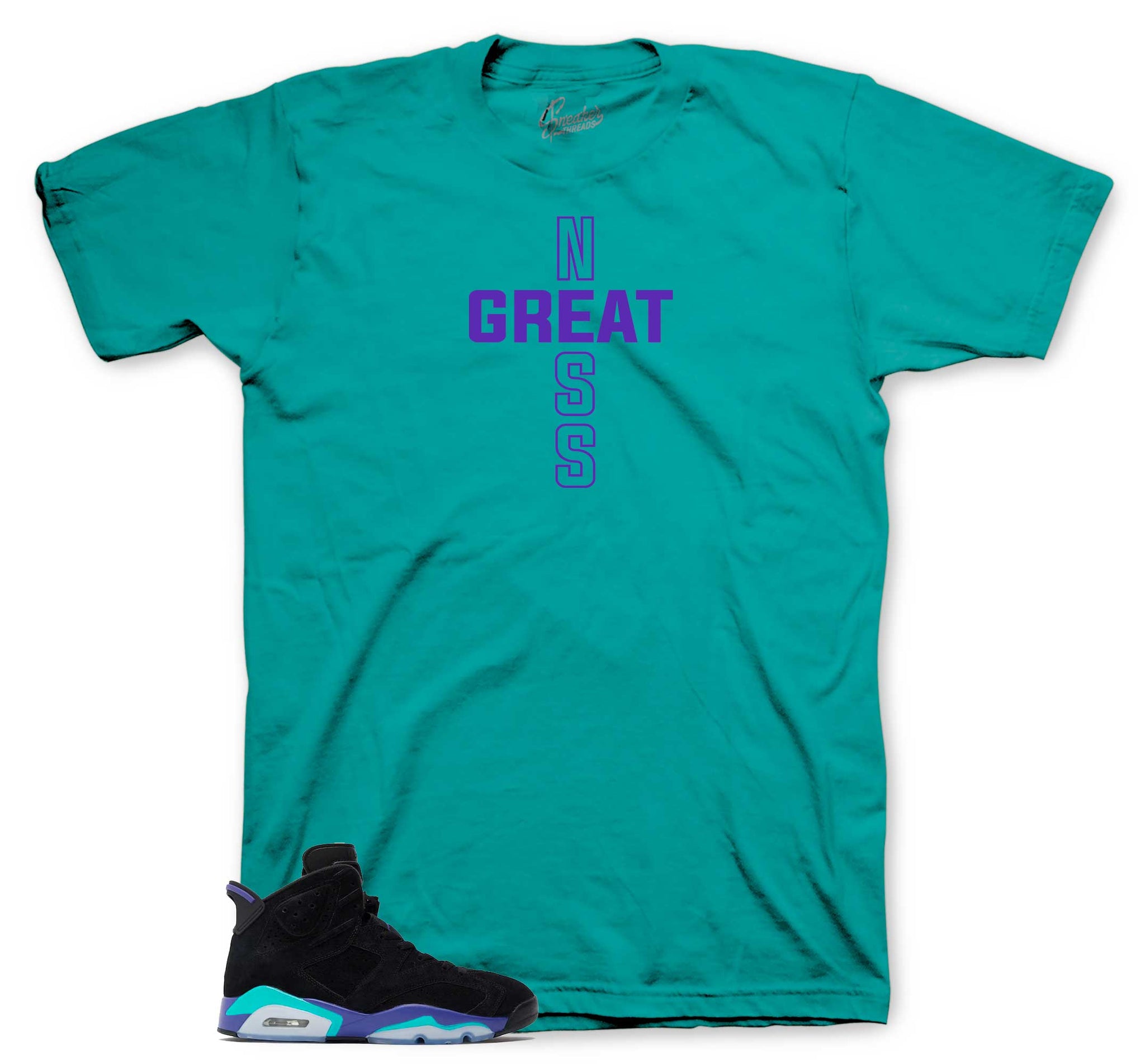 Retro 6 Aqua Shirt - Greatness Cross - Aqua