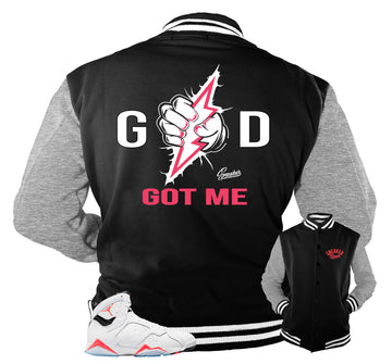 Retro 7 Infrared Varsity Jacket - God Got Me - Black