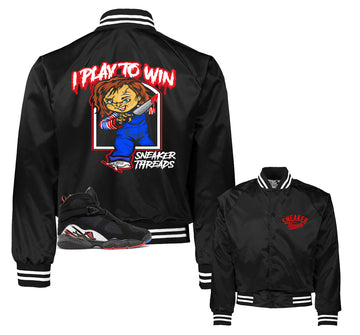 Retro 8 Playoffs Satin Jacket - Play To Win - Black