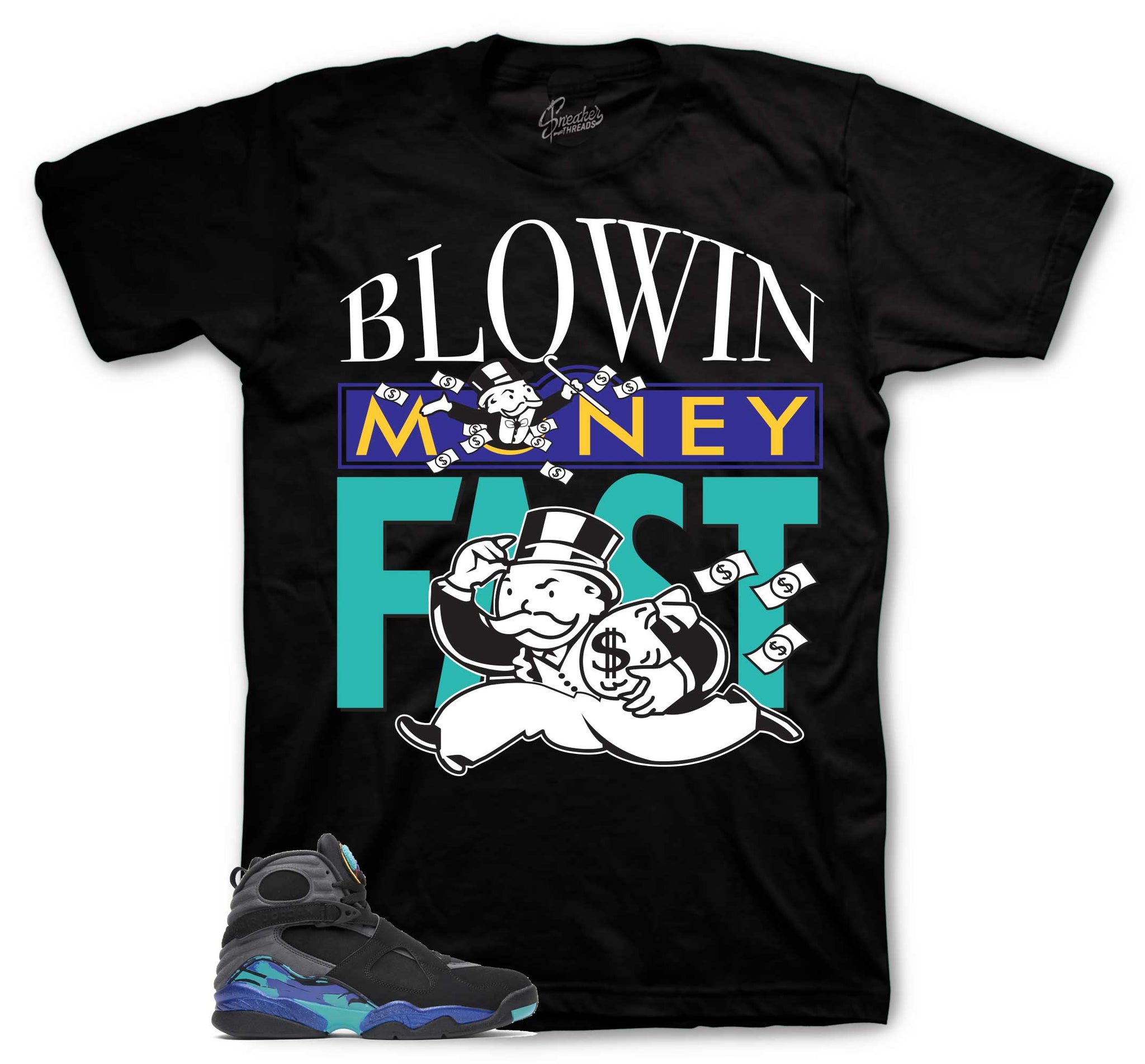 Retro 8 Aqua Shirt - Blowing Money - Black