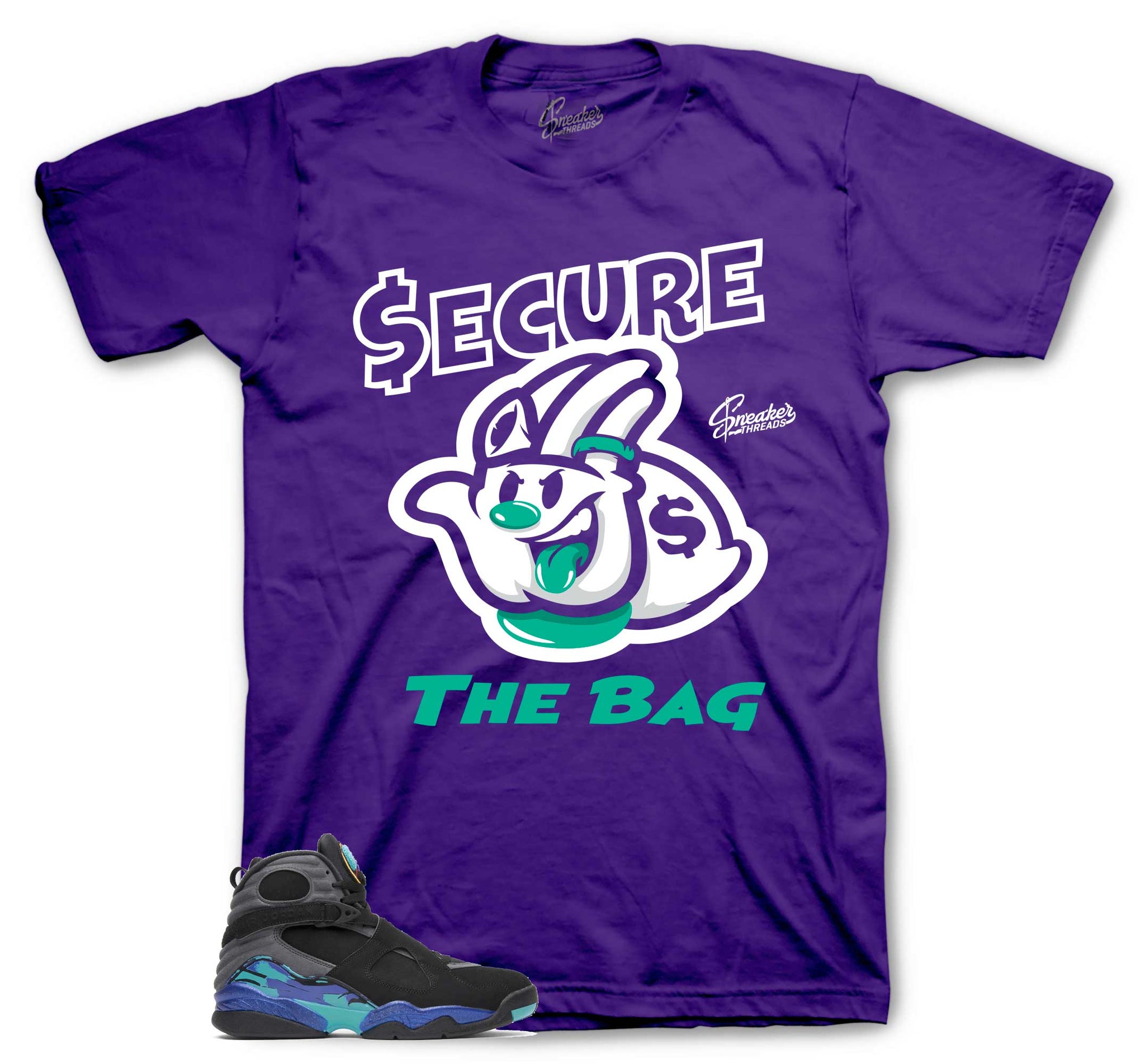 Retro 8 White Aqua Shirt - Secure The Bag - Purple
