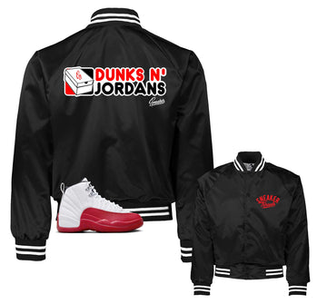 Retro 12 Cherry Satin Varsity Jacket - Dunk N Jordans - Black